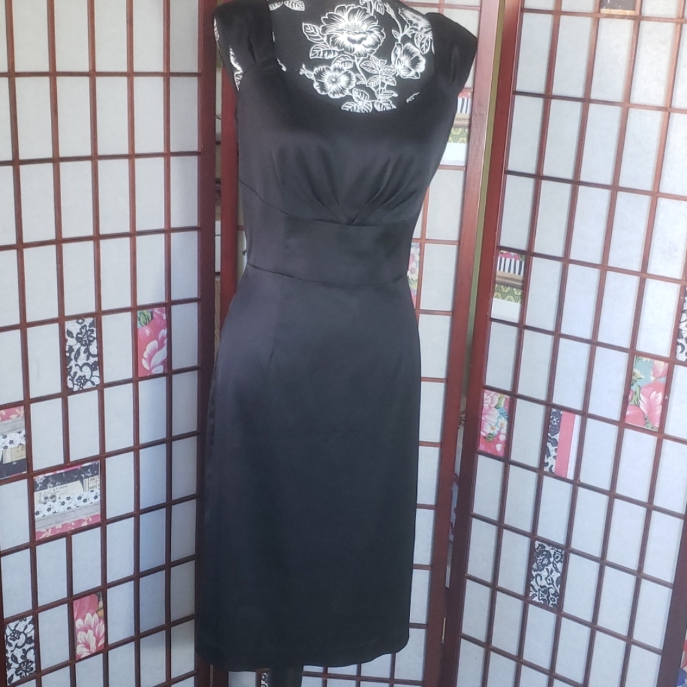 WHBM Vintage black satin cocktail sheath dress